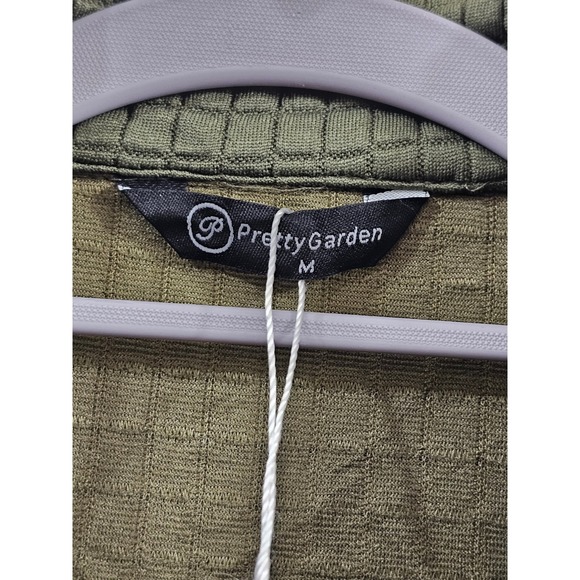 PrettyGarden Quilted Shacket Jacket Olive Green Button Front Collared Size M NEW - Picture 6 of 15